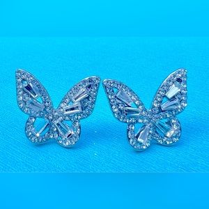 Silver Butterfly earrings, cubic zirconia studs, sparkly and dreamy